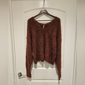 Free People Fuzzy V-Neck Sweater  Rich In Mocha Brown #836